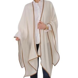 CORTLAND PARK tan beige brown leather 100% cashmere travel wrap cardigan sweater